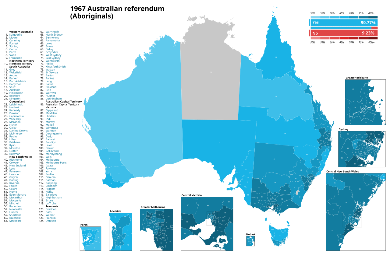 Australia approves the 1967 referendum historical illustration