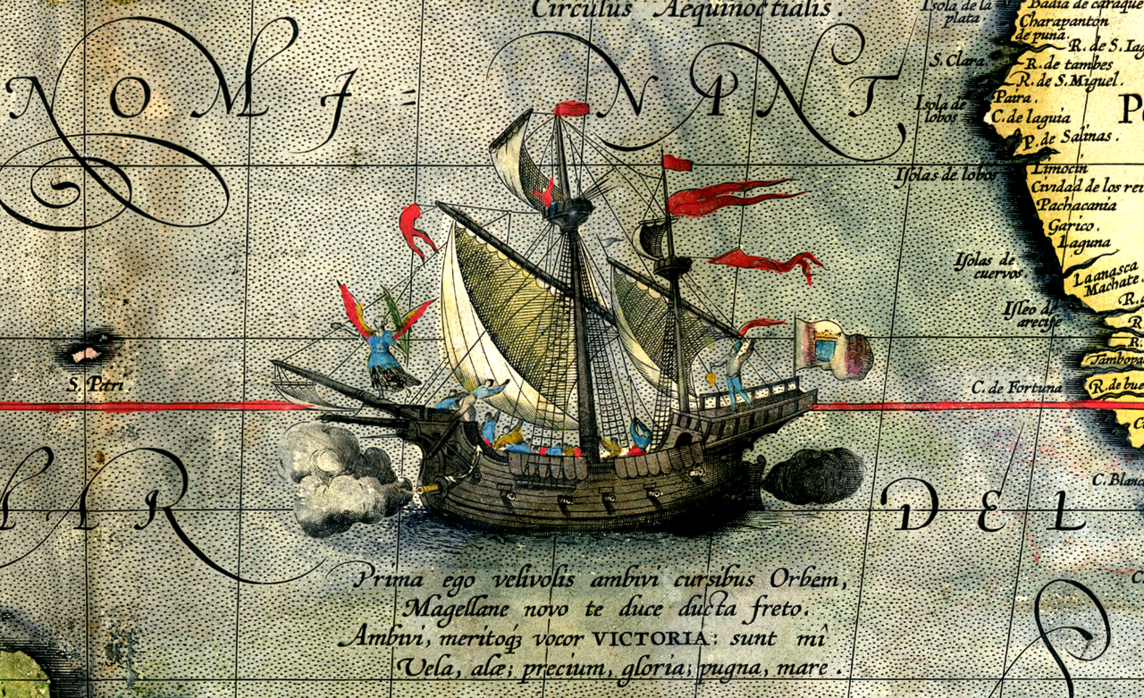 Magellan's expedition departs Spain historical illustration