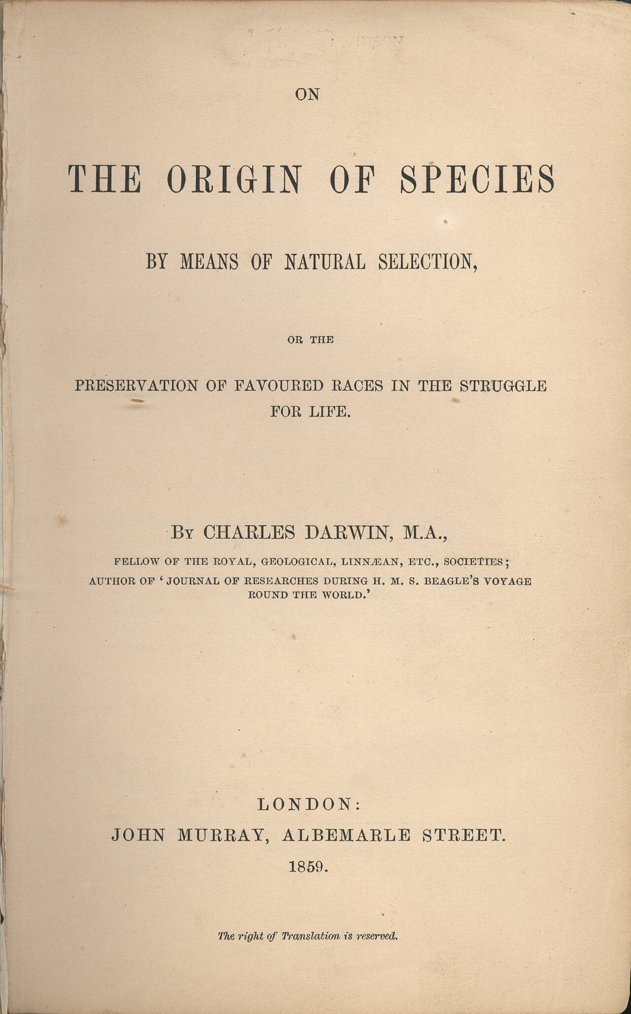 Darwin publishes On the Origin of Species historical illustration